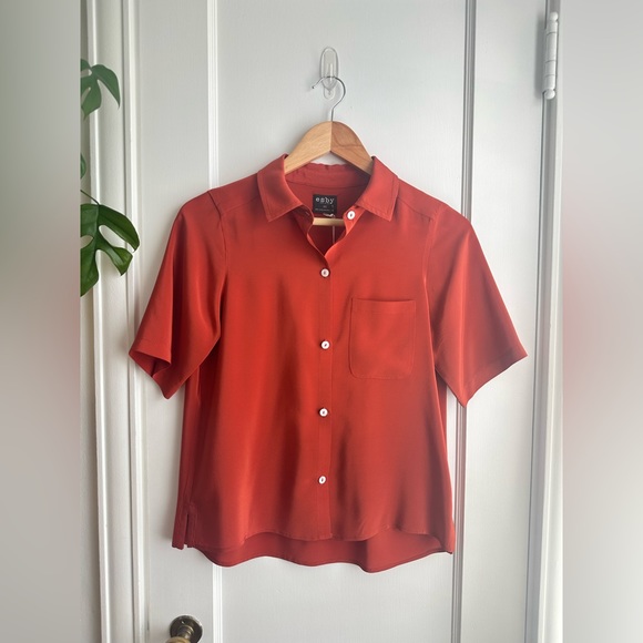 NWT Esby Apparel Julie Tomato Washed Silk Button Down - Picture 5 of 9